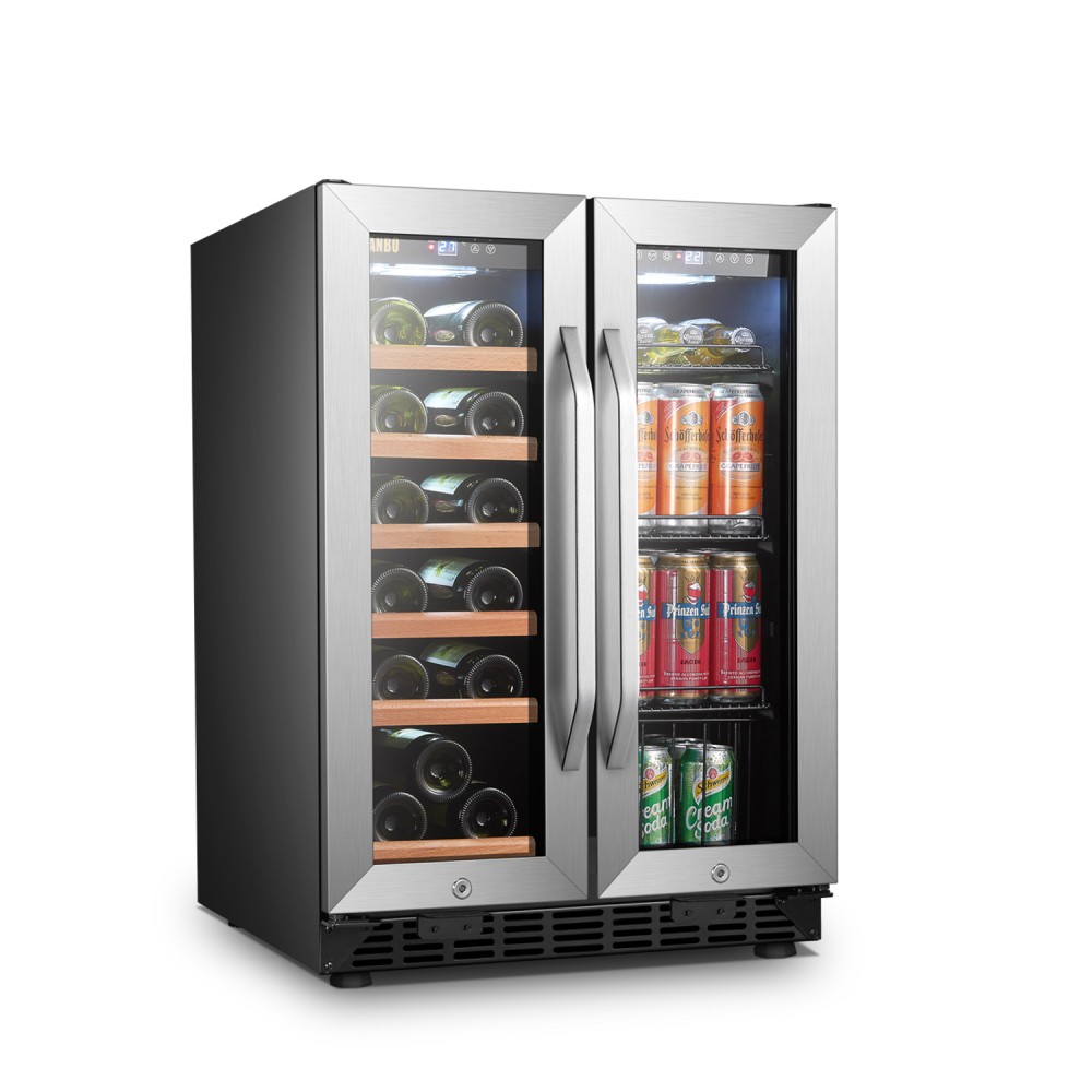 Newair 24 Bottle Wine Cooler Refrigerator, French Door Dual Temperature  Zones, Freestanding Wine Fridge with Stainless Steel & Double