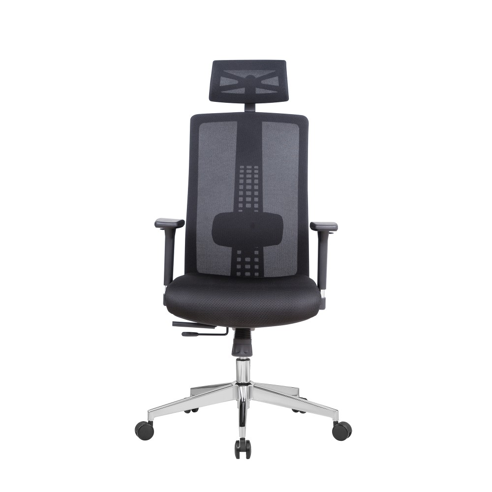 Adjustable Mesh Office Chair with Heating Support Headrest - Black