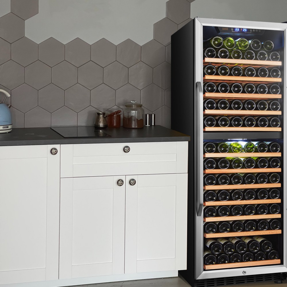 LANBO Wine Cooler Refrigerator 138 Bottle Dual Zone Red Wine Cellar Built-in or Freestanding Versatile 