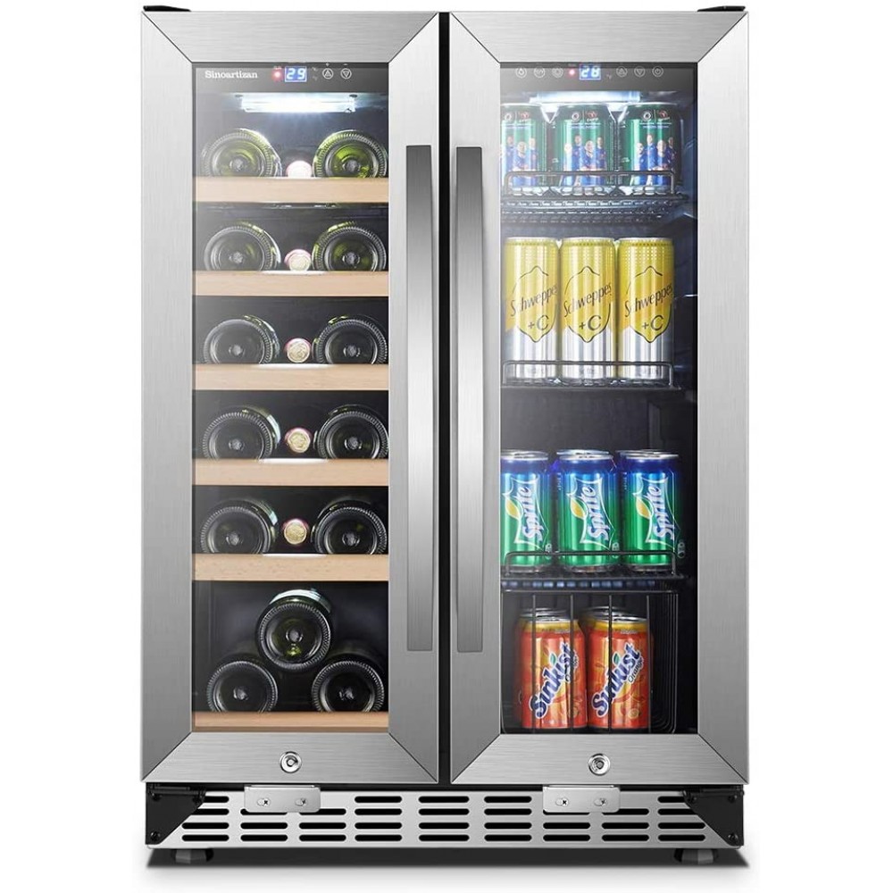 24 inch Metal Shelves Built-In Wine Fridge Cooler Beverage Fridge Clear Glass Door, 24 inch / 3 Year