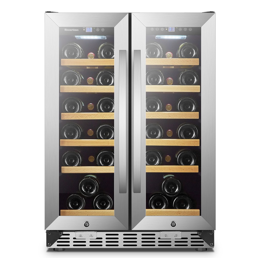 NewAir Wine Fridge | 46 Bottle Capacity Wine Cooler | 24 Black Stainless  Steel Fridge | Dual Zone, Built-in, Under Counter, Freestanding Mini Fridge