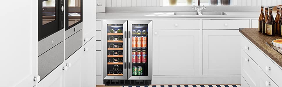 LANBO 23.4-in W 18-Bottle Capacity Black, Stainless Steel Dual Zone Cooling  Built-In /freestanding Wine Cooler in the Wine Coolers department at