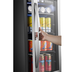 drink cooler refrigerator with stainless steel curved handle