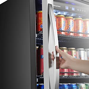 drink cooler refrigerator with stainless steel curved handle