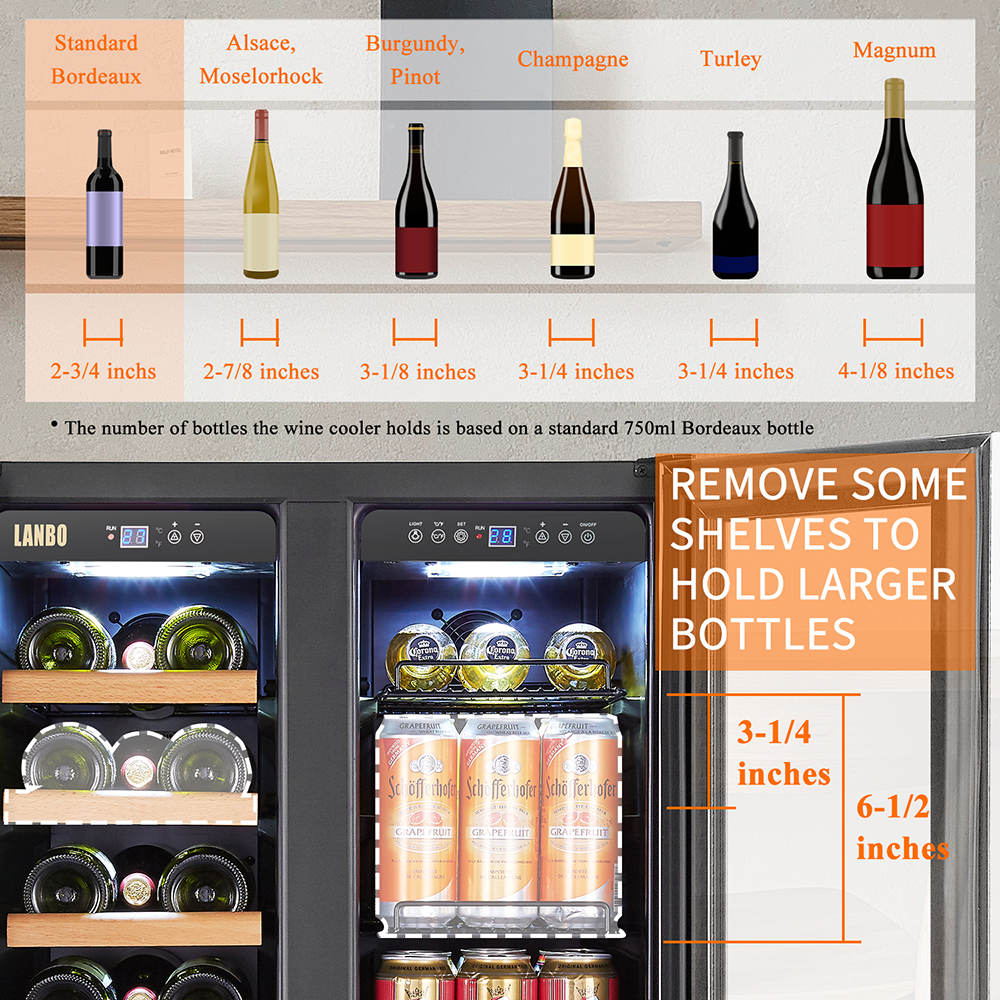 LANBO Wine and Beverage Refrigerator Compact Built in Wine and Drink Center Combo 18 Bottle and 55 Can