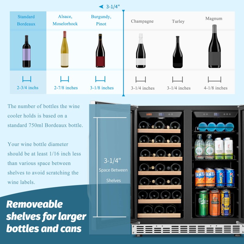 Lanbo 30 Inch 31 Bottle 76 Can Dual Zone Beverage and Wine Cooler - LB66BAA