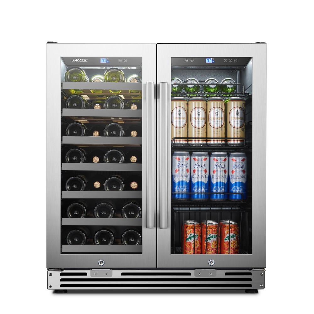 LANBOPRO 29.5-in W 31-Bottle Capacity Black, Stainless Steel Dual Zone  Cooling Built-In /freestanding Wine Cooler in the Wine Coolers department  at