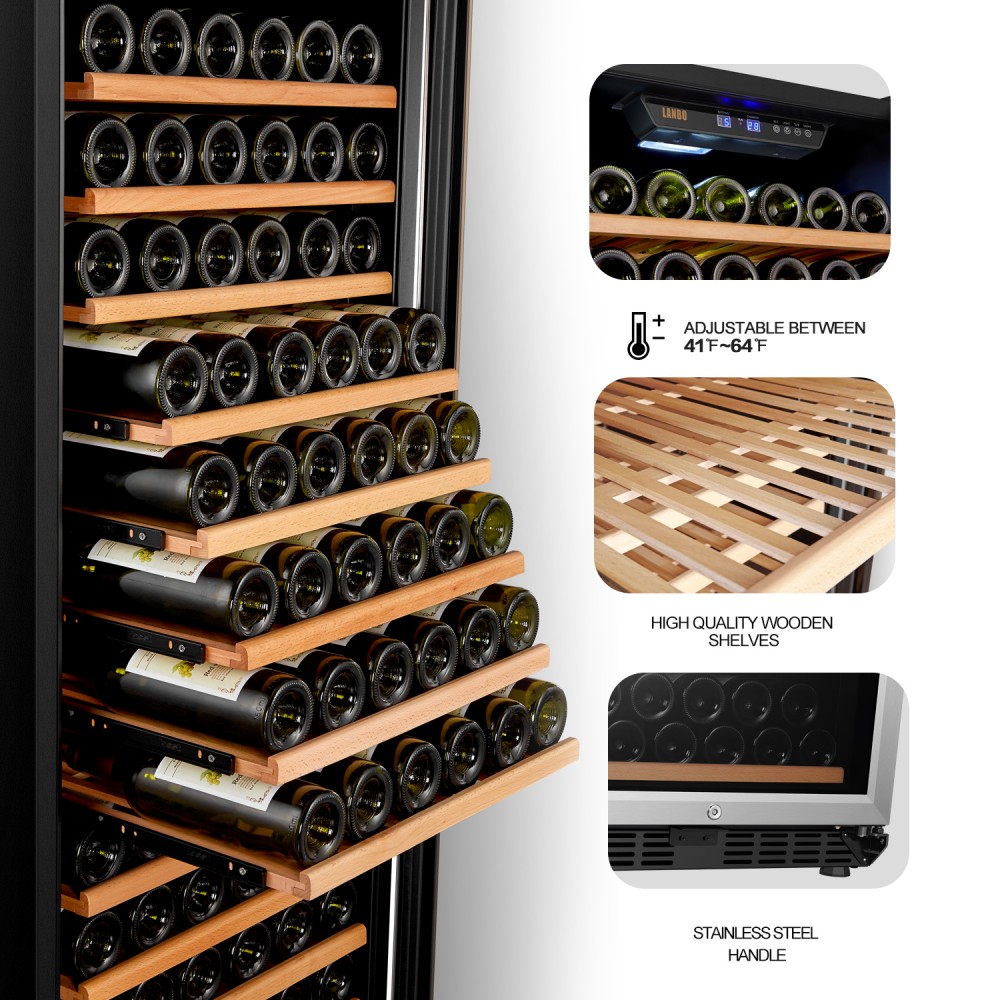 Lanbo Wine Chiller 149 Bottle Single, Wooden Shelves For Wine Cooler